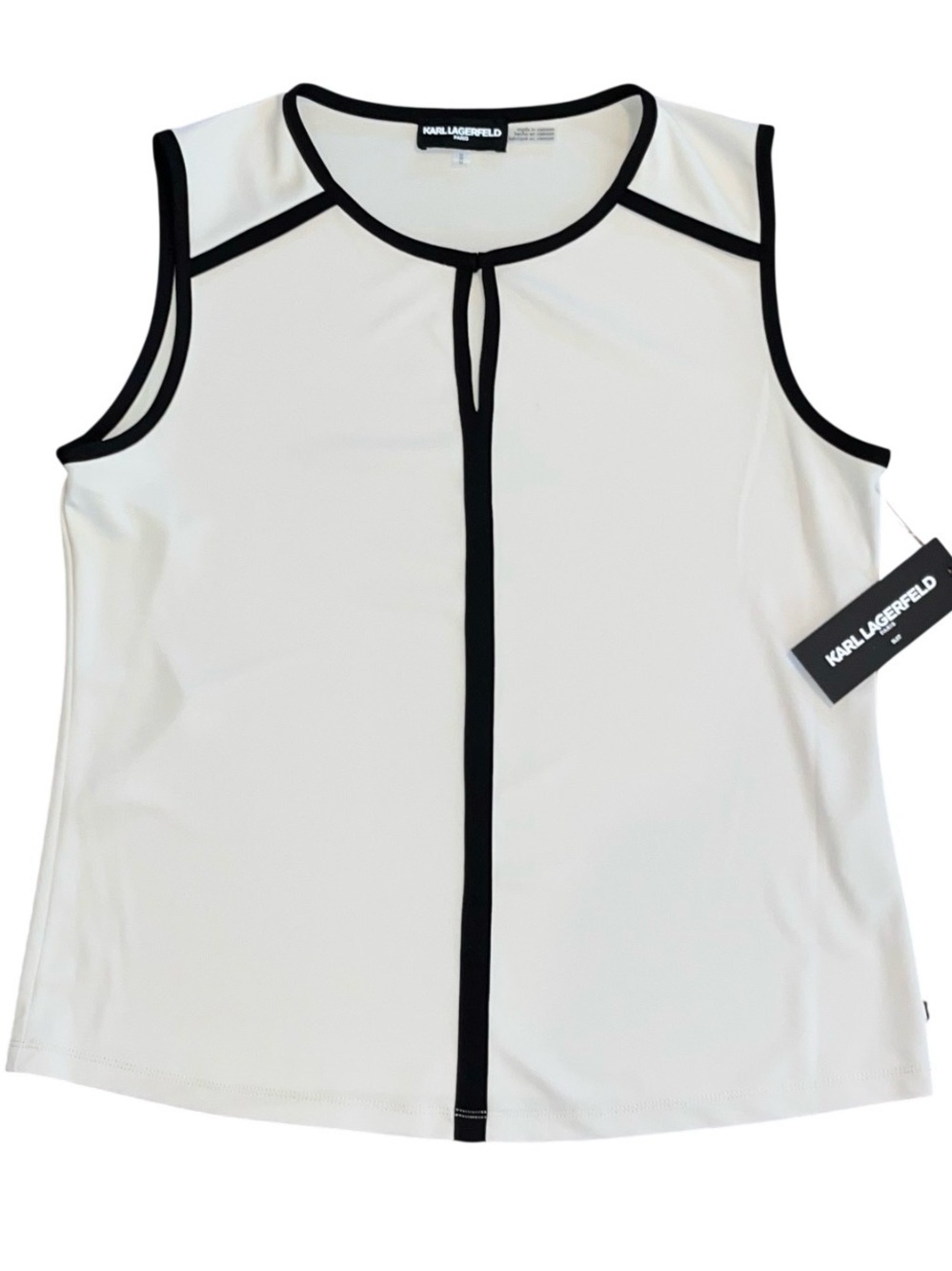 Karl Lagerfeld Paris Suit Beige Tan Black Sleeveless Top Blouse NWT Medium Shell